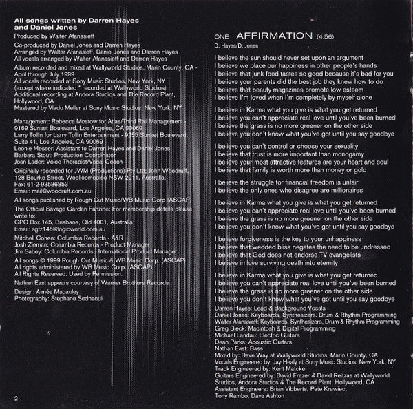 Savage Garden - Affirmation - Used CD image 5