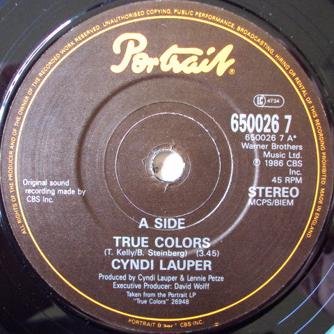 Cyndi Lauper - True Colors - Used Vinyl Record 7" image 7