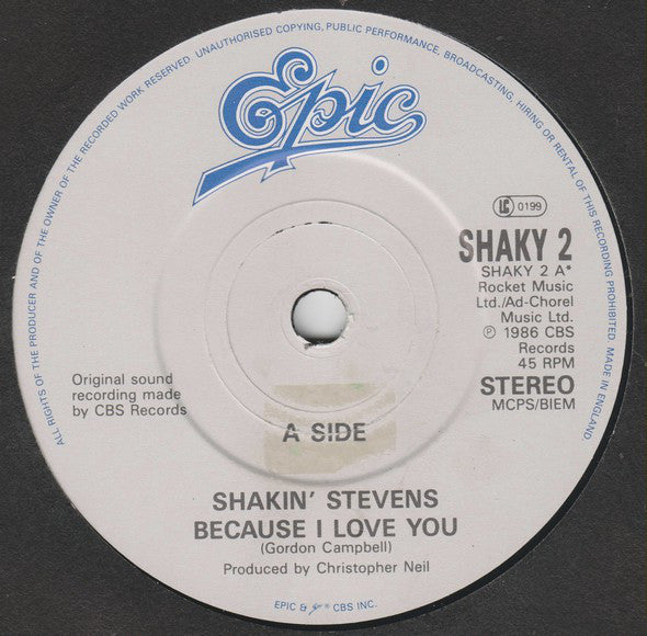 Shakin' Stevens - Because I Love You - Used Vinyl Record 7" image 3