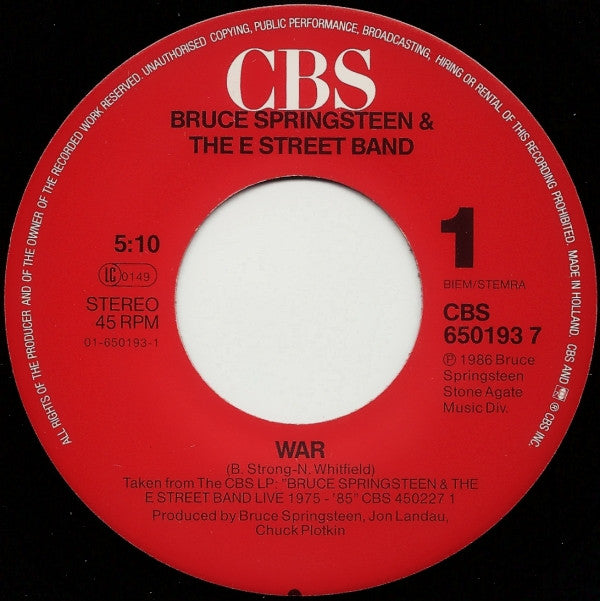 Bruce Springsteen & - War - Used Vinyl Record 7" image 3
