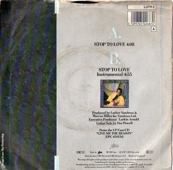 Luther Vandross - Stop To Love - Used Vinyl Record 7" image 2