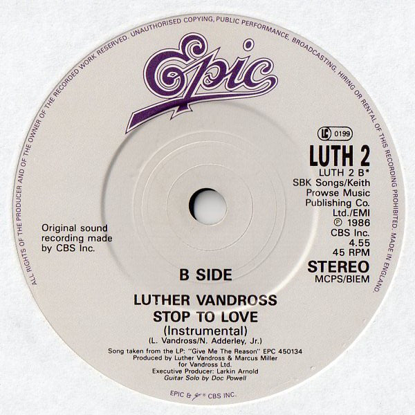 Luther Vandross - Stop To Love - Used Vinyl Record 7" image 4