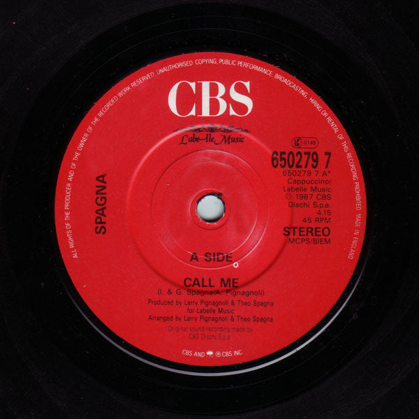 Ivana Spagna - Call Me - Used Vinyl Record 7" image 7