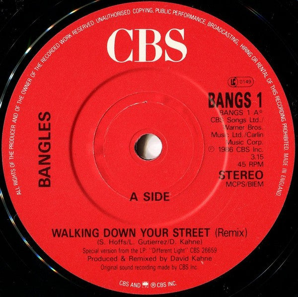 Bangles - Walking Down Your Street - Used Vinyl Record 7" image 3
