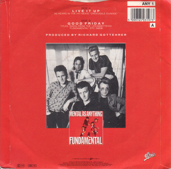 Mental As Anything - Live It Up - Used Vinyl Record 7" image 2