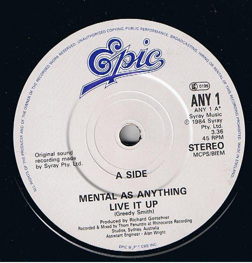 Mental As Anything - Live It Up - Used Vinyl Record 7" image 3