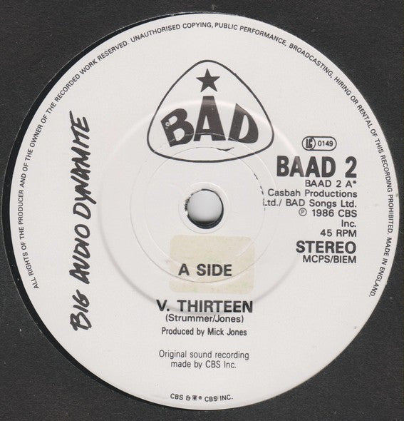 Big Audio Dynamite - V. Thirteen - Used Vinyl Record 7" image 3