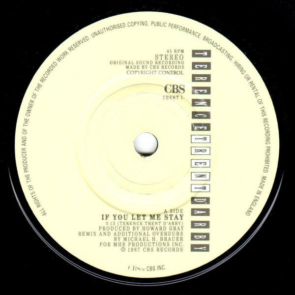 Terence Trent D'Arby - If You Let Me Stay - Used Vinyl Record 7" image 3