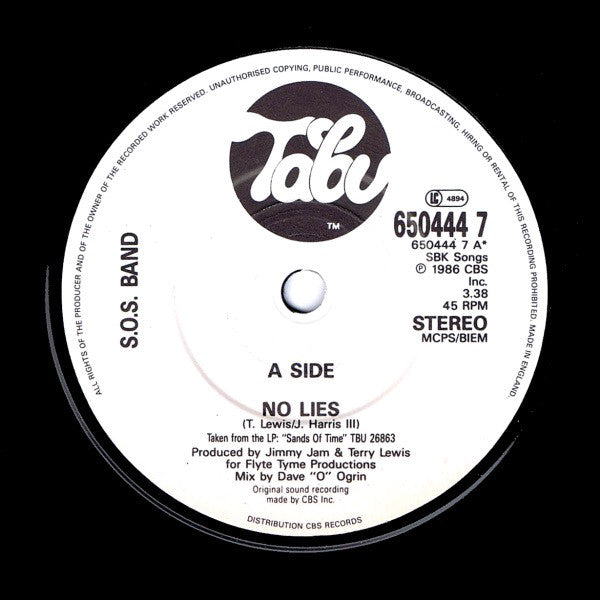 S.O.S. Band - No Lies - Used Vinyl Record 7" image 3