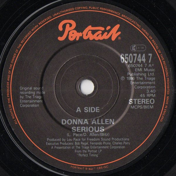 Donna Allen - Serious - Used Vinyl Record 7" image 3