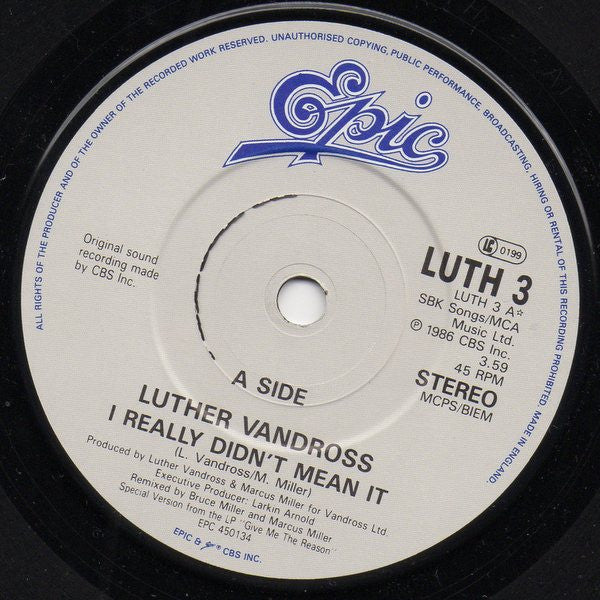 Luther Vandross - I Really Didn't Mean It - Used Vinyl Record 7" image 3