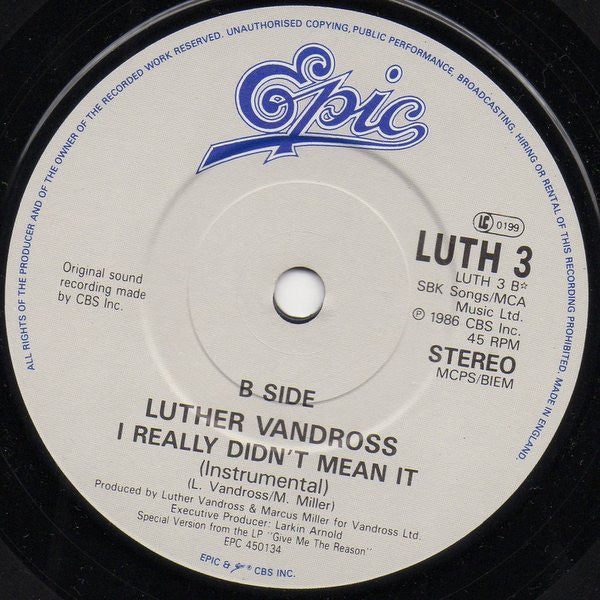 Luther Vandross - I Really Didn't Mean It - Used Vinyl Record 7" image 4