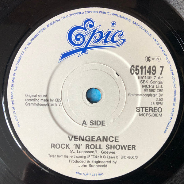Vengeance - Rock 'n Roll Shower - Used Vinyl Record 7" image 3