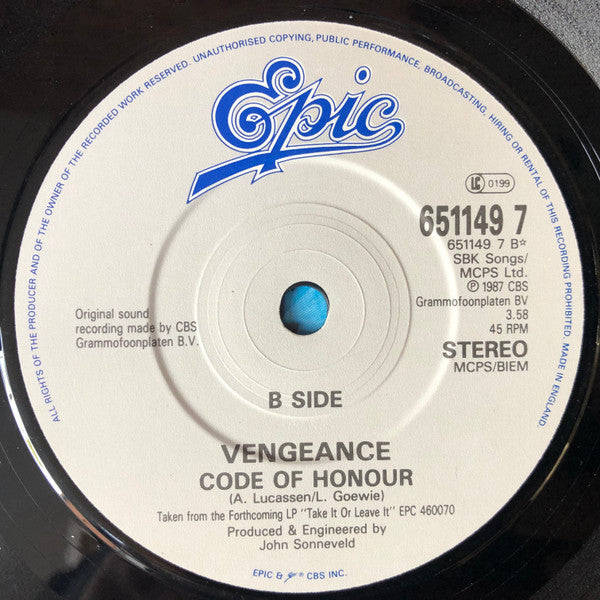 Vengeance - Rock 'n Roll Shower - Used Vinyl Record 7" image 4
