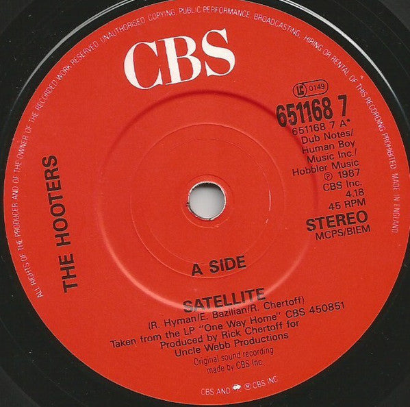 Hooters - Satellite - Used Vinyl Record 7" image 3