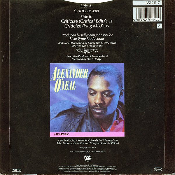 Alexander O'Neal - Criticize - Used Vinyl Record 7" image 2