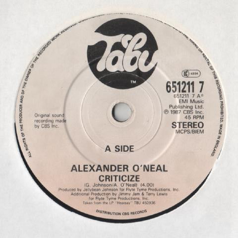 Alexander O'Neal - Criticize - Used Vinyl Record 7" image 3