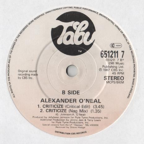 Alexander O'Neal - Criticize - Used Vinyl Record 7" image 8