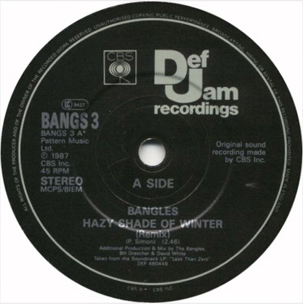 Bangles - Hazy Shade Of Winter - Used Vinyl Record 7" image 3