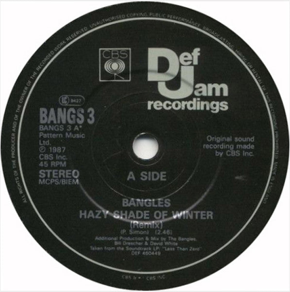 Bangles - Hazy Shade Of Winter - Used Vinyl Record 7" image 7