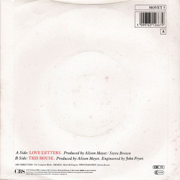 Alison Moyet - Love Letters - Used Vinyl Record 7" image 2
