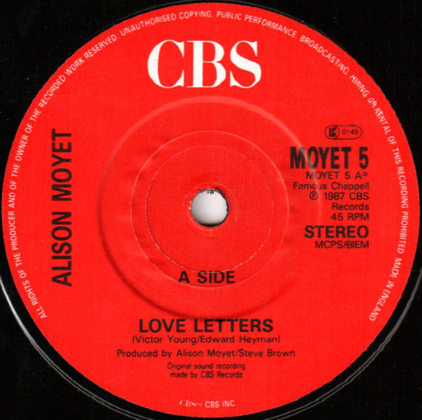 Alison Moyet - Love Letters - Used Vinyl Record 7" image 7