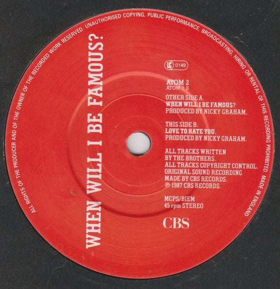 Bros - When Will I Be Famous? - Used Vinyl Record 7" image 4