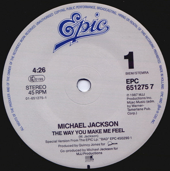 Michael Jackson - Way You Make Me Feel - Used Vinyl Record 7" image 3