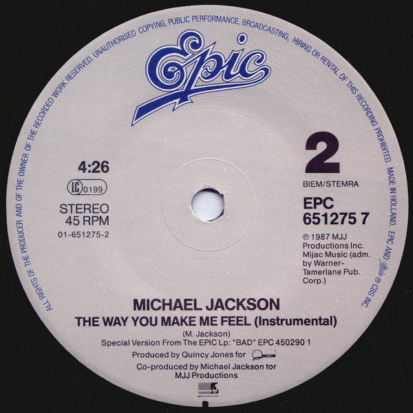 Michael Jackson - Way You Make Me Feel - Used Vinyl Record 7" image 4