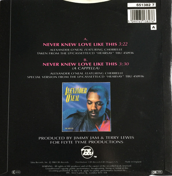 Alexander O'Neal - Never Knew Love Like This - Used Vinyl Record 7" image 2