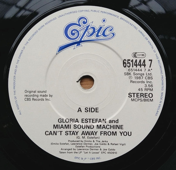 Miami Sound Machine - Can't Stay Away From You - Used Vinyl Record 7" image 7