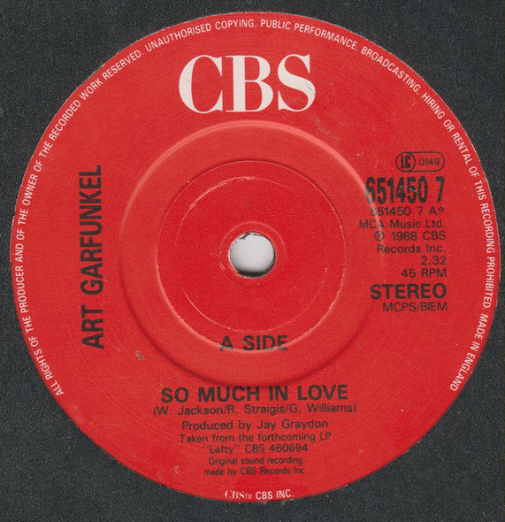 Art Garfunkel - So Much In Love - Used Vinyl Record 7" image 7