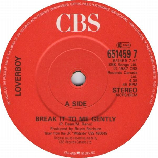 Loverboy - Break It To Me Gently - Used Vinyl Record 7" image 3
