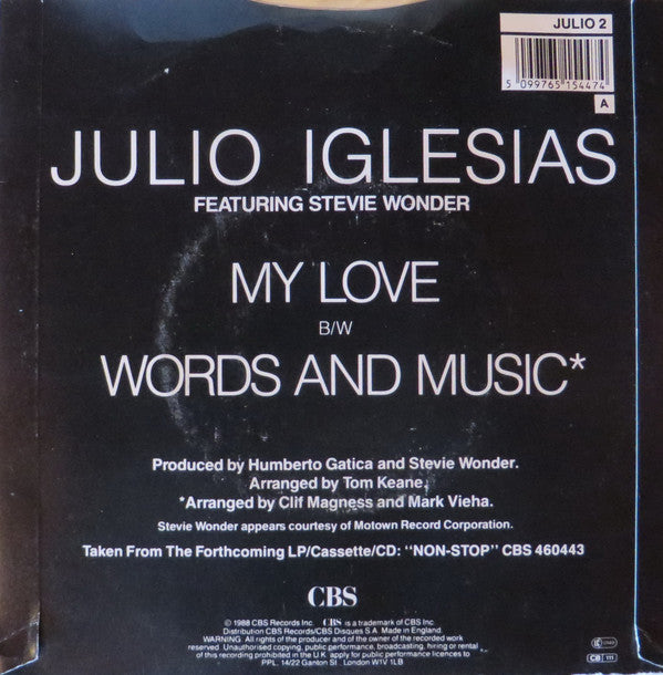Julio Iglesias - My Love - Used Vinyl Record 7" image 2