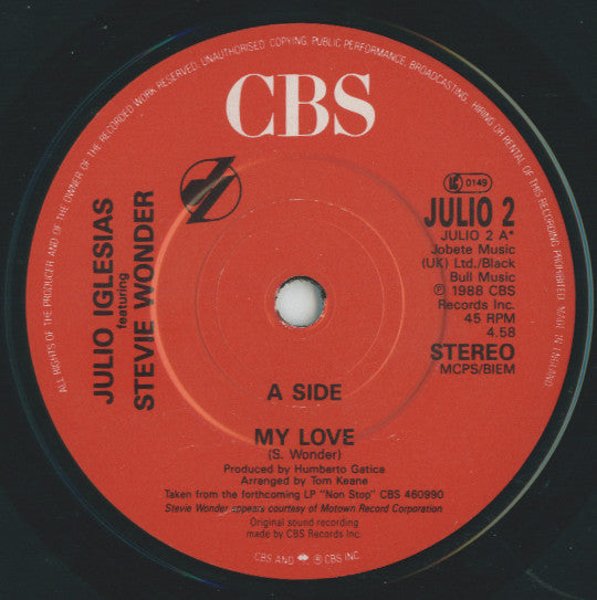 Julio Iglesias - My Love - Used Vinyl Record 7" image 3