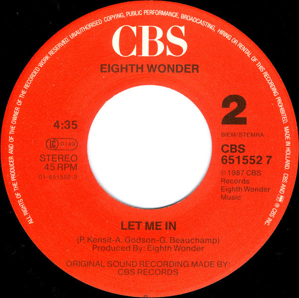 Eighth Wonder - Cross My Heart - Used Vinyl Record 7" image 4