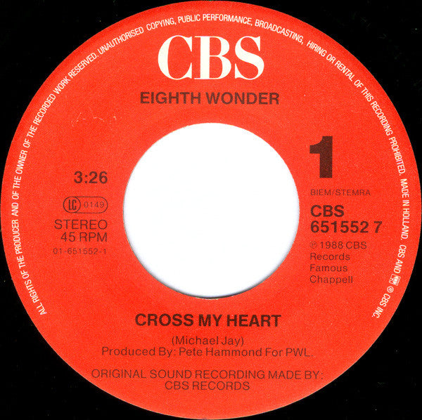 Eighth Wonder - Cross My Heart - Used Vinyl Record 7" image 7