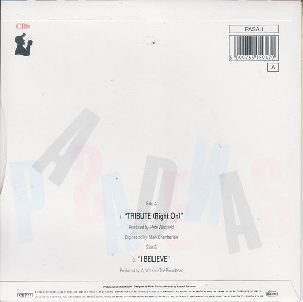 Pasadenas - Tribute (Right On) - Used Vinyl Record 7" image 2