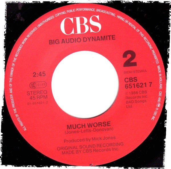 Big Audio Dynamite - Just Play Music! - Used Vinyl Record 7" image 4