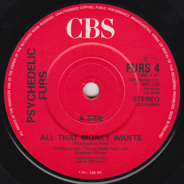 Psychedelic Furs - All That Money Wants - Used Vinyl Record 7" image 7