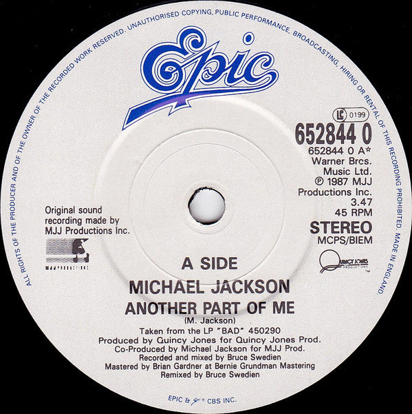 Michael Jackson - Another Part Of Me - Used Vinyl Record 7" image 5