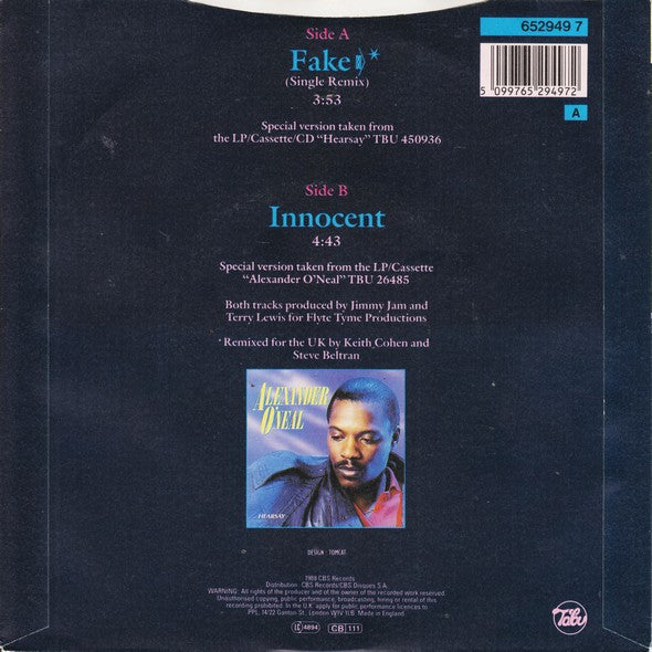 Alexander O'Neal - Fake 88 (Single Remix) - Used Vinyl Record 7" image 2