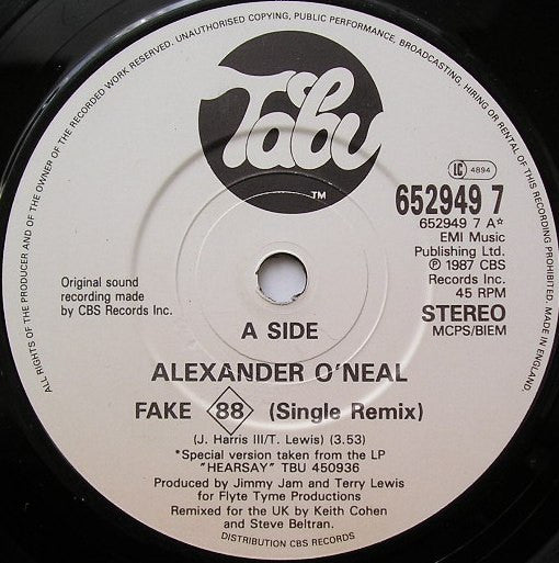 Alexander O'Neal - Fake 88 (Single Remix) - Used Vinyl Record 7" image 7