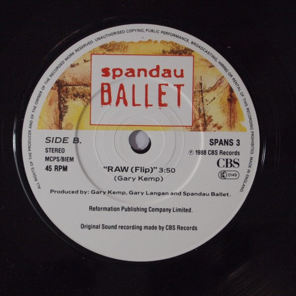 Spandau Ballet - Raw - Used Vinyl Record 7" image 8