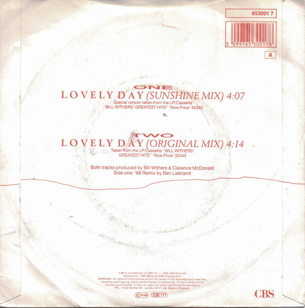 Bill Withers - Lovely Day (Sunshine Mix) - Used Vinyl Record 7" image 2