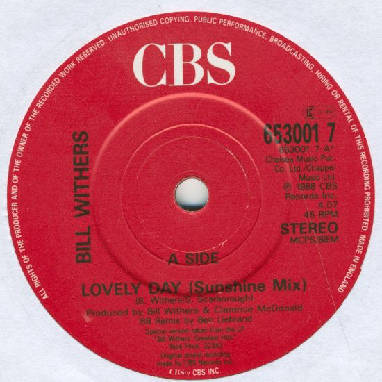 Bill Withers - Lovely Day (Sunshine Mix) - Used Vinyl Record 7" image 3