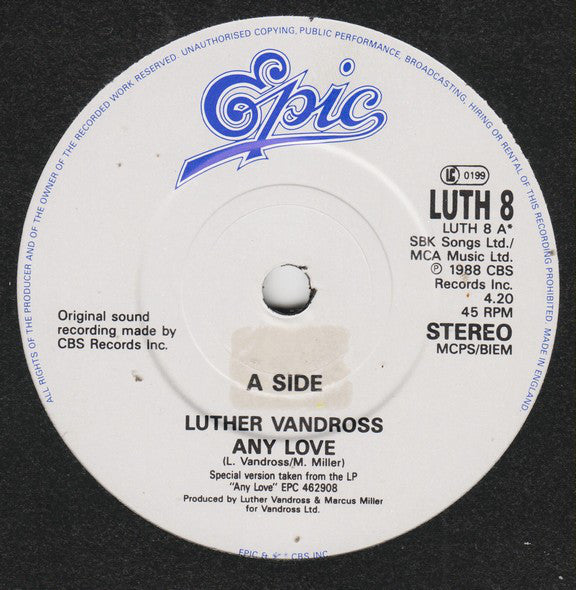 Luther Vandross - Any Love - Used Vinyl Record 7" image 3