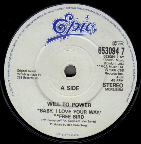 Will To Power - Freebaby (Baby, I Love Your Way / Freebird) - Used Vi image 7