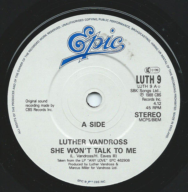 Luther Vandross - She Won't Talk To Me - Used Vinyl Record 7" image 3