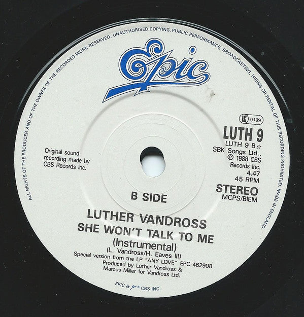 Luther Vandross - She Won't Talk To Me - Used Vinyl Record 7" image 8